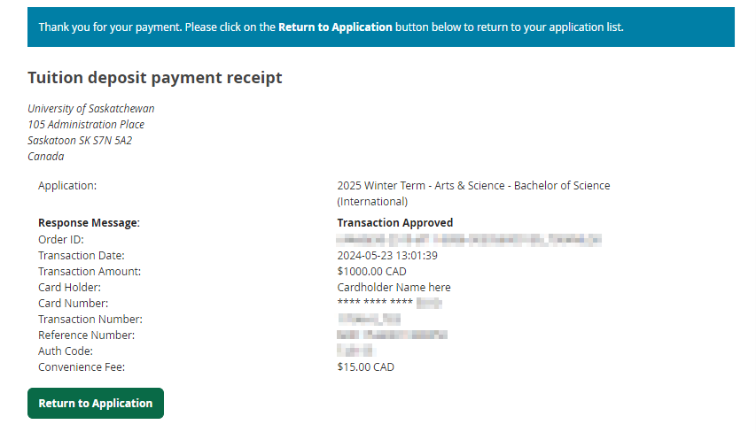 Screenshot of Visa/Mastercard payment receipt