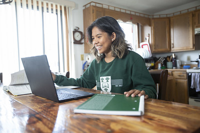 Student at home with her laptop computer